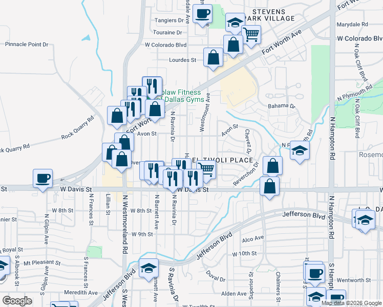 map of restaurants, bars, coffee shops, grocery stores, and more near 826 Hartsdale Drive in Dallas