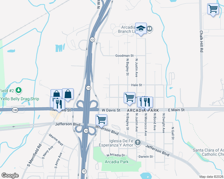 map of restaurants, bars, coffee shops, grocery stores, and more near 918 North Tatum Avenue in Dallas