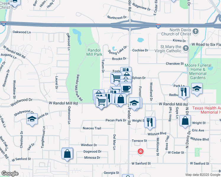 map of restaurants, bars, coffee shops, grocery stores, and more near 532 North Fielder Road in Arlington