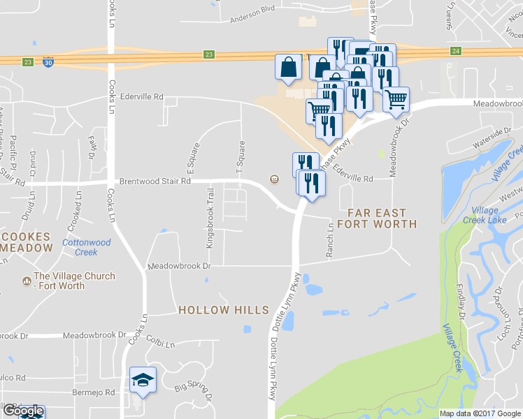 map of restaurants, bars, coffee shops, grocery stores, and more near 8328-8358 Centaur Court in Fort Worth