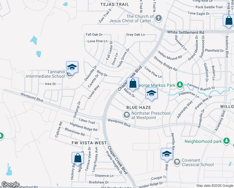 map of restaurants, bars, coffee shops, grocery stores, and more near 10272 Sunset View Drive in Fort Worth