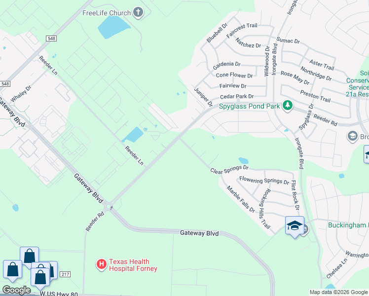 map of restaurants, bars, coffee shops, grocery stores, and more near 3231 Clear Springs Drive in Forney