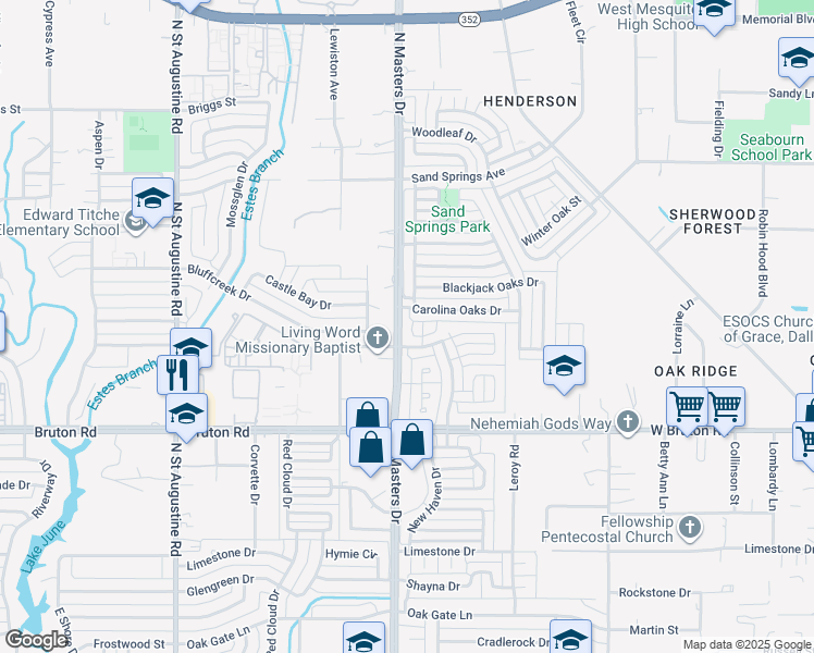 map of restaurants, bars, coffee shops, grocery stores, and more near 2318 North Masters Drive in Dallas