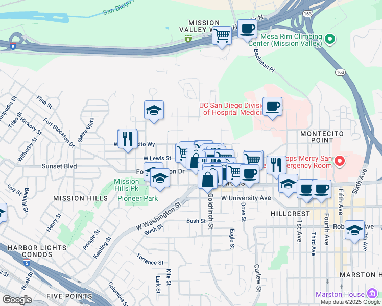map of restaurants, bars, coffee shops, grocery stores, and more near 4111 Ibis Street in San Diego