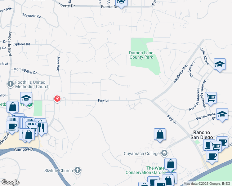 map of restaurants, bars, coffee shops, grocery stores, and more near 4064 Audish Court in La Mesa
