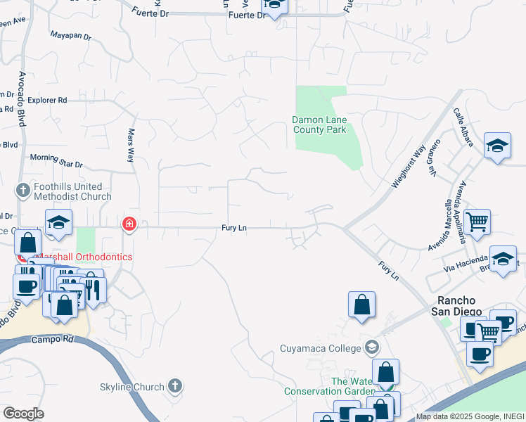 map of restaurants, bars, coffee shops, grocery stores, and more near 4064 Audish Court in La Mesa
