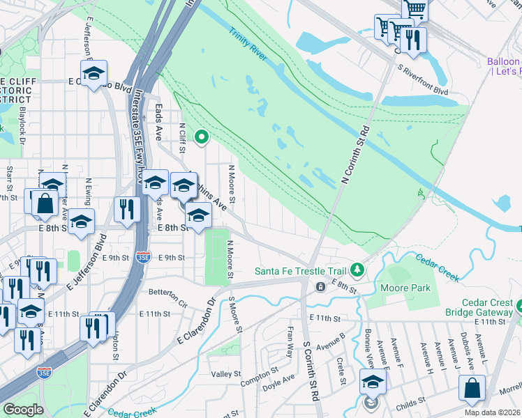 map of restaurants, bars, coffee shops, grocery stores, and more near 441 Hart Street in Dallas