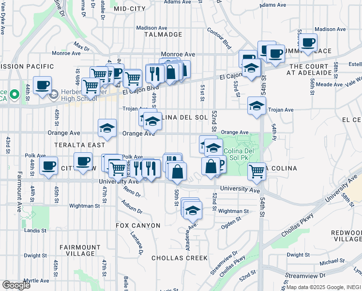 map of restaurants, bars, coffee shops, grocery stores, and more near in San Diego