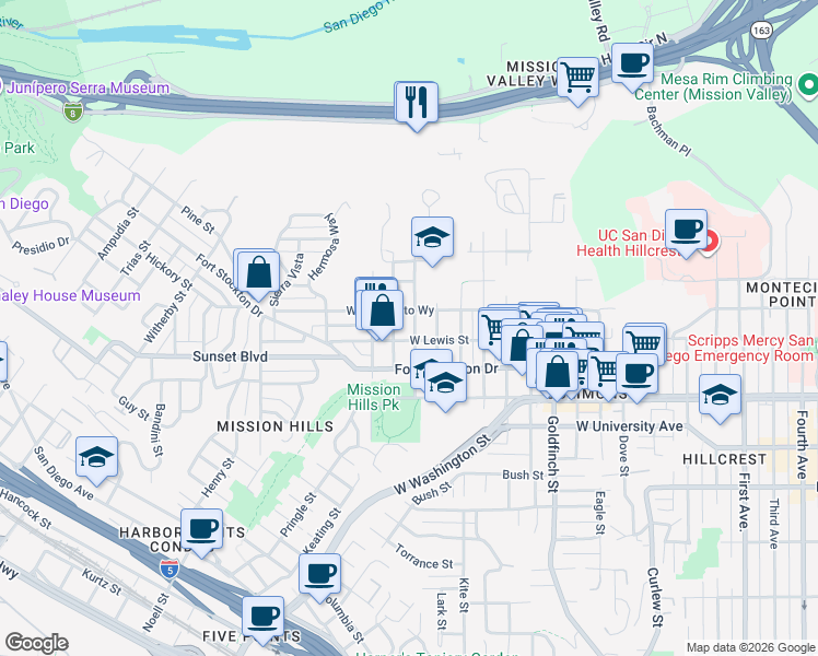 map of restaurants, bars, coffee shops, grocery stores, and more near 4136 Randolph Street in San Diego