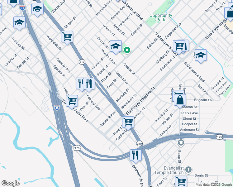 map of restaurants, bars, coffee shops, grocery stores, and more near 2234 Stoneman Street in Dallas