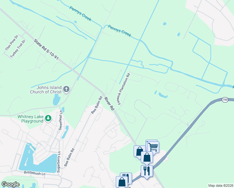 map of restaurants, bars, coffee shops, grocery stores, and more near 1324 Fenwick Plantation Road in Johns Island