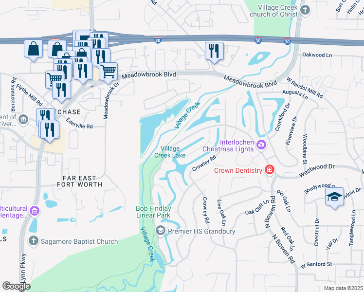 map of restaurants, bars, coffee shops, grocery stores, and more near 3117 Westwood Drive in Arlington