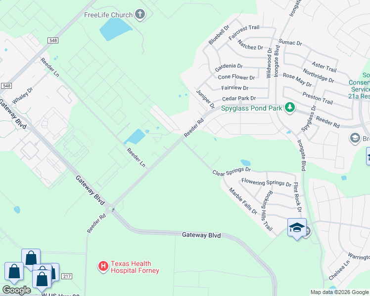 map of restaurants, bars, coffee shops, grocery stores, and more near 3237 Clear Springs Drive in Forney