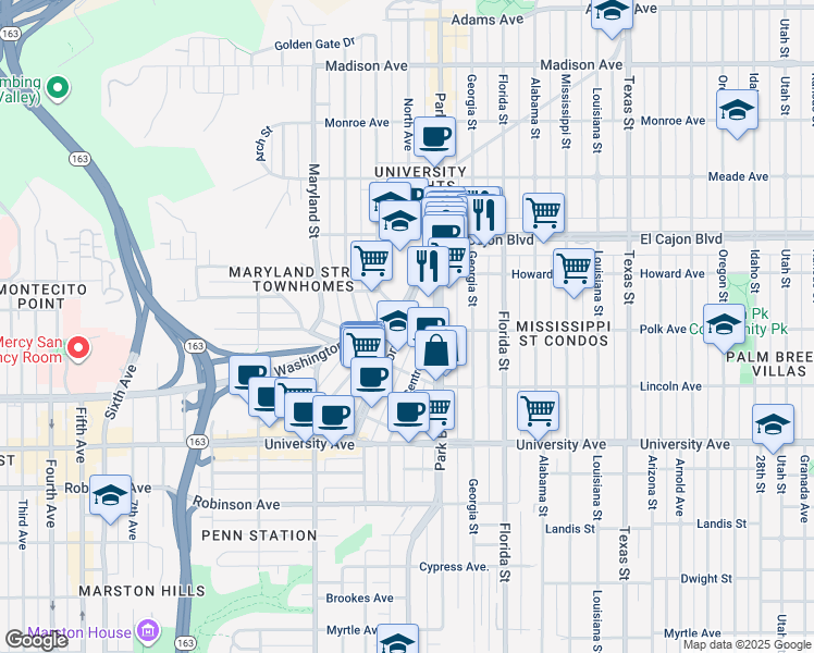 map of restaurants, bars, coffee shops, grocery stores, and more near in San Diego