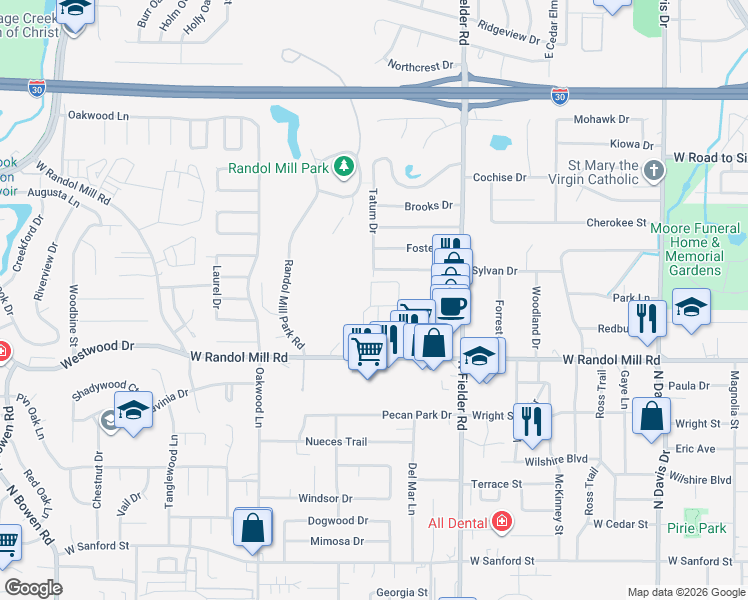 map of restaurants, bars, coffee shops, grocery stores, and more near 1122 Millview Drive in Arlington