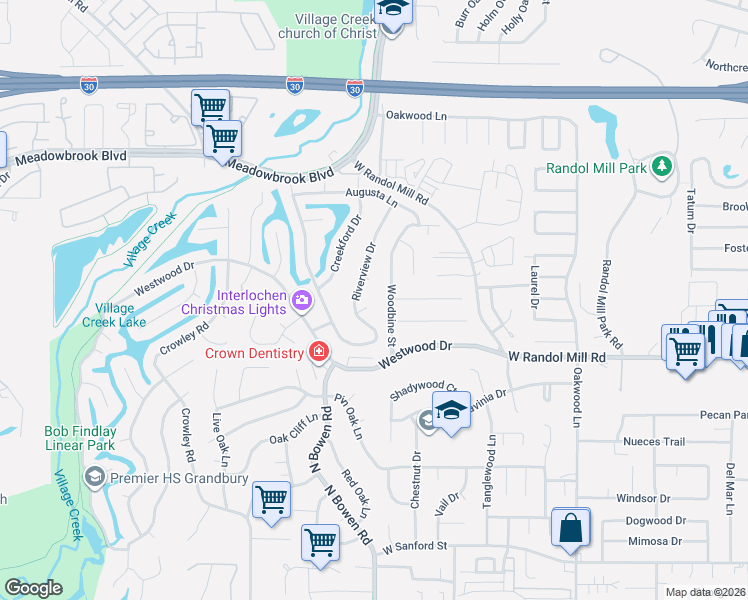 map of restaurants, bars, coffee shops, grocery stores, and more near 1209 Riverview Drive in Arlington