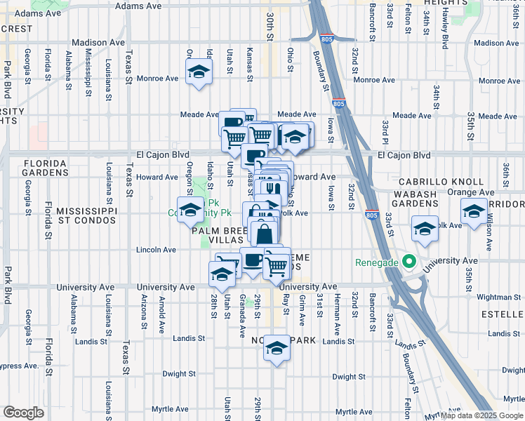 map of restaurants, bars, coffee shops, grocery stores, and more near 2926 Polk Avenue in San Diego