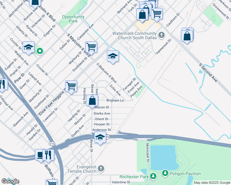 map of restaurants, bars, coffee shops, grocery stores, and more near 5035 Echo Avenue in Dallas