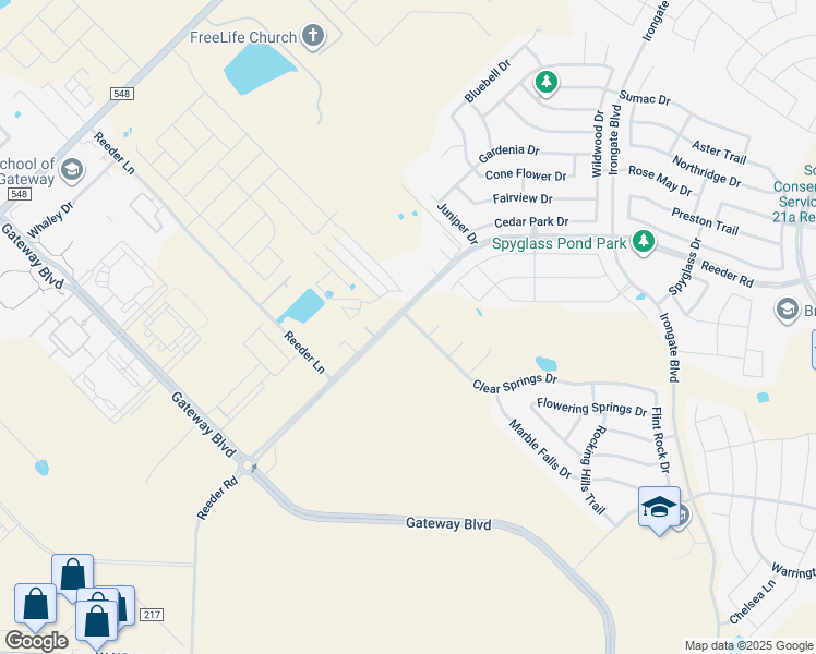 map of restaurants, bars, coffee shops, grocery stores, and more near 3237 Clear Springs Drive in Forney