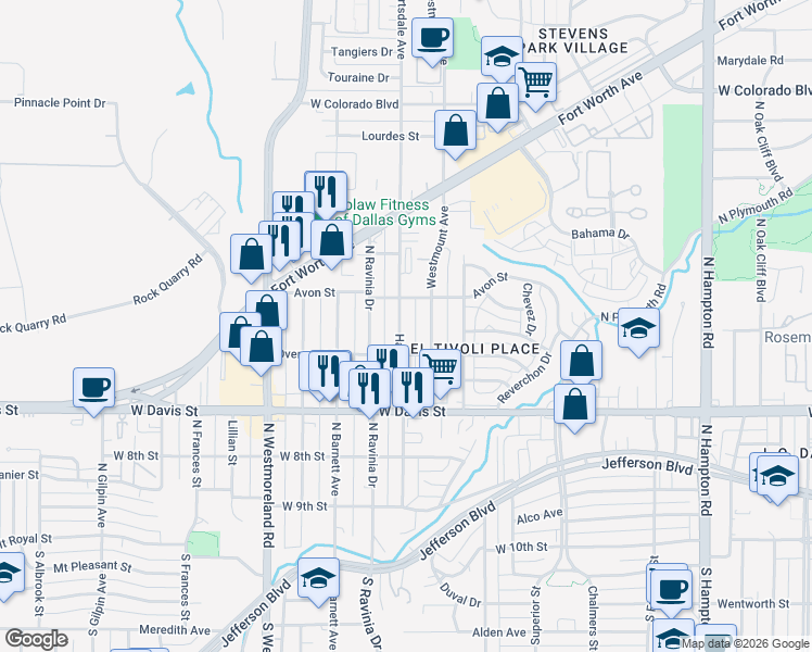 map of restaurants, bars, coffee shops, grocery stores, and more near 826 Hartsdale Drive in Dallas