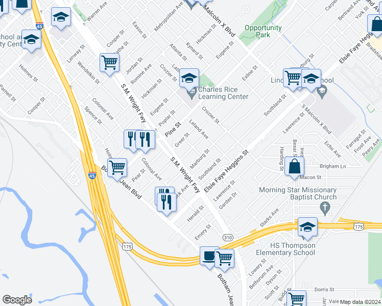 map of restaurants, bars, coffee shops, grocery stores, and more near 2230 Stoneman Street in Dallas