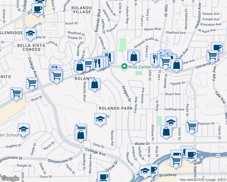 map of restaurants, bars, coffee shops, grocery stores, and more near 4102 Loma Alta Drive in San Diego