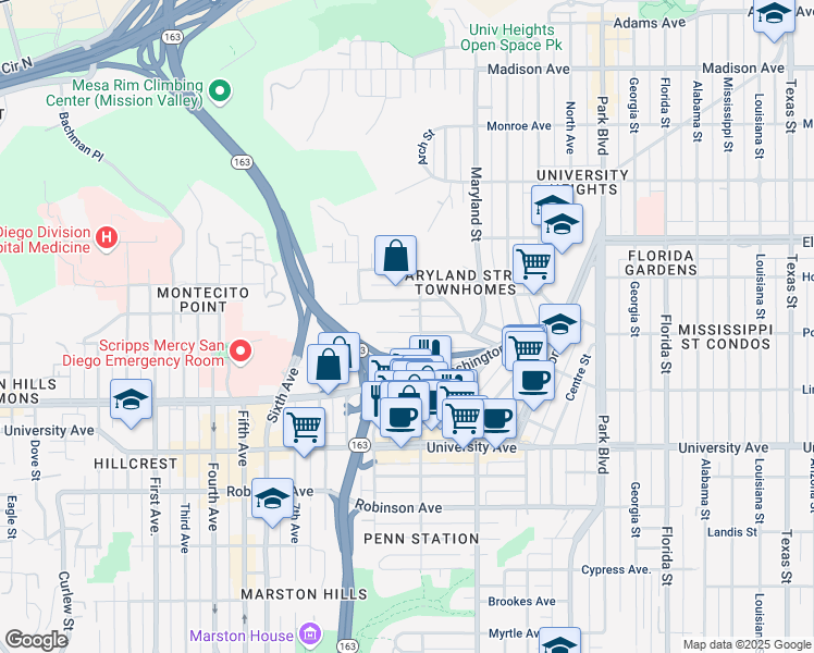 map of restaurants, bars, coffee shops, grocery stores, and more near 1056 Lincoln Avenue in San Diego
