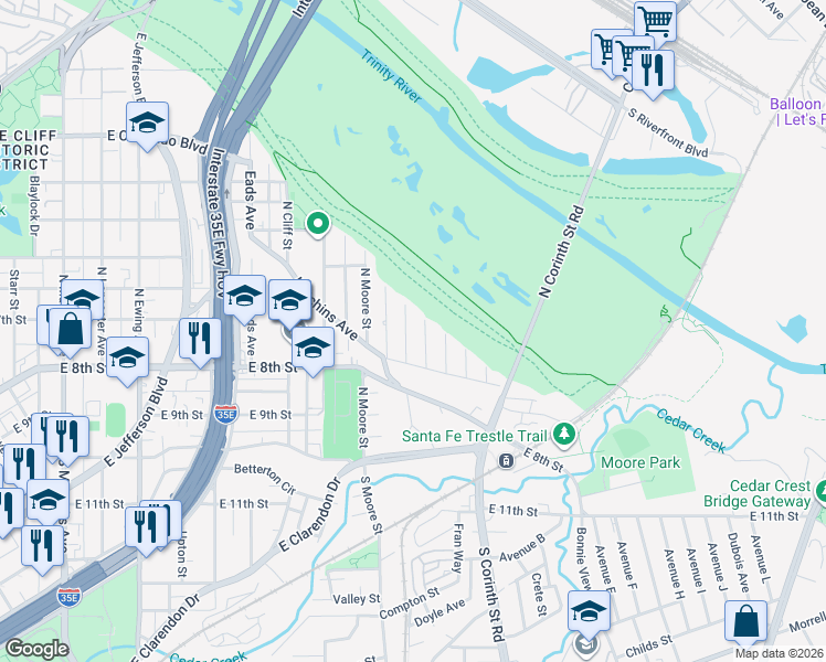 map of restaurants, bars, coffee shops, grocery stores, and more near 441 Hart Street in Dallas