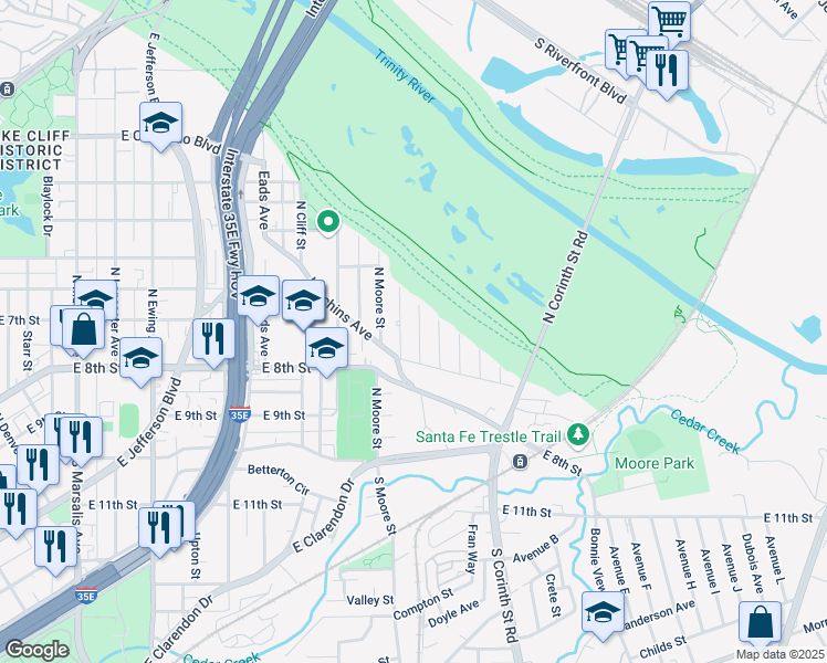 map of restaurants, bars, coffee shops, grocery stores, and more near 441 Hart Street in Dallas