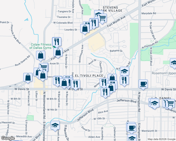 map of restaurants, bars, coffee shops, grocery stores, and more near 2767 El Tivoli Drive in Dallas