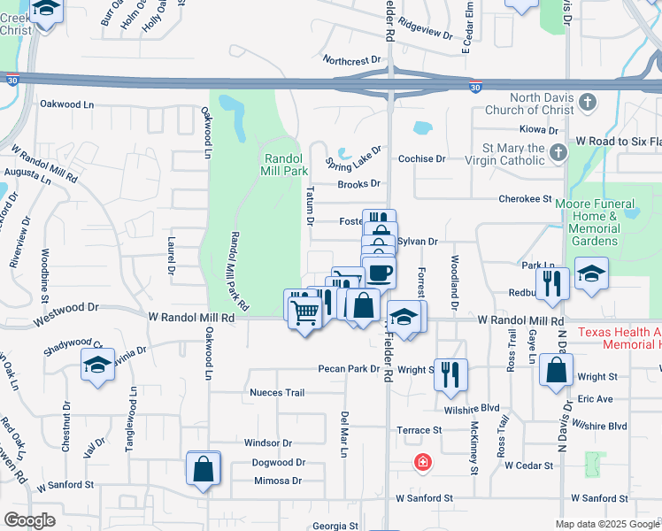 map of restaurants, bars, coffee shops, grocery stores, and more near 532 North Fielder Road in Arlington