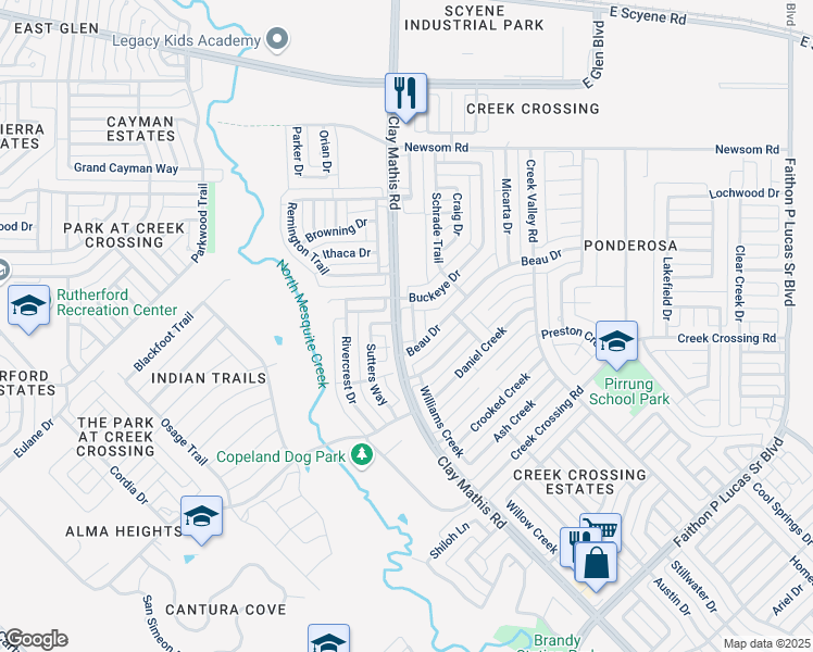 map of restaurants, bars, coffee shops, grocery stores, and more near 1217 Case Drive in Mesquite