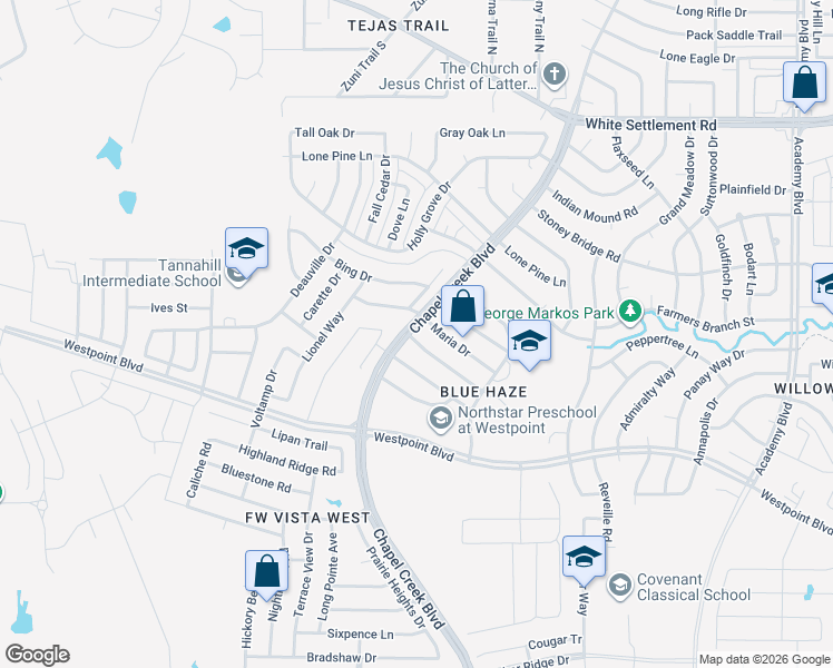 map of restaurants, bars, coffee shops, grocery stores, and more near 10272 Sunset View Drive in Fort Worth