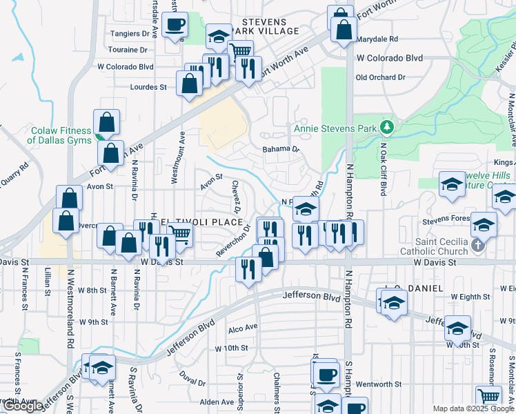 map of restaurants, bars, coffee shops, grocery stores, and more near 914 Avon Street in Dallas