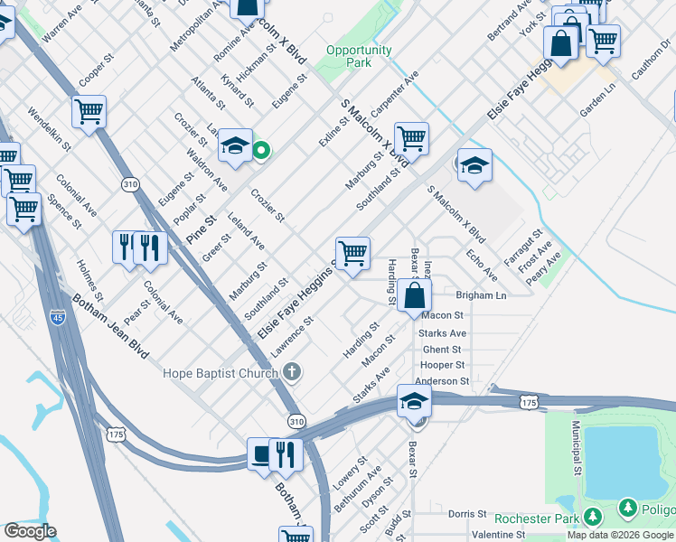map of restaurants, bars, coffee shops, grocery stores, and more near 2461 Elsie Faye Heggins Street in Dallas