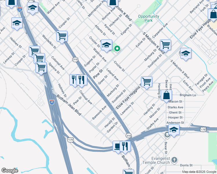 map of restaurants, bars, coffee shops, grocery stores, and more near 2234 Stoneman Street in Dallas