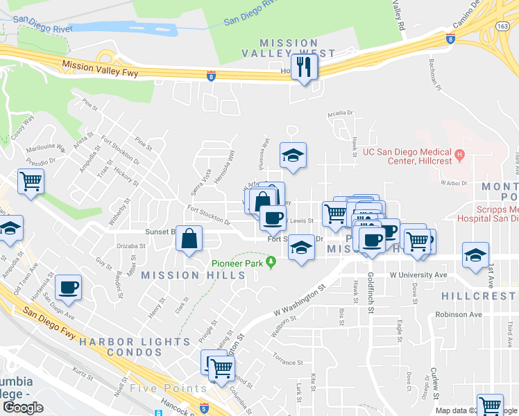 map of restaurants, bars, coffee shops, grocery stores, and more near 4133 Stephens Street in San Diego
