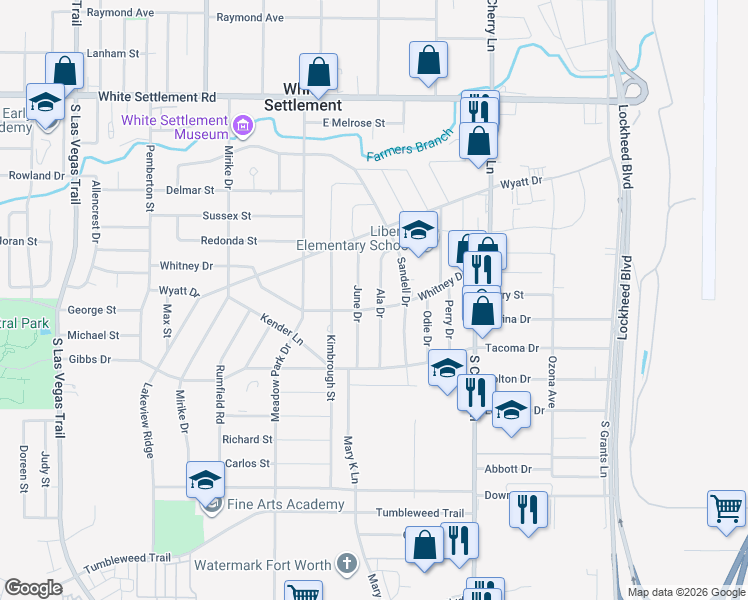 map of restaurants, bars, coffee shops, grocery stores, and more near 717 June Drive in Fort Worth