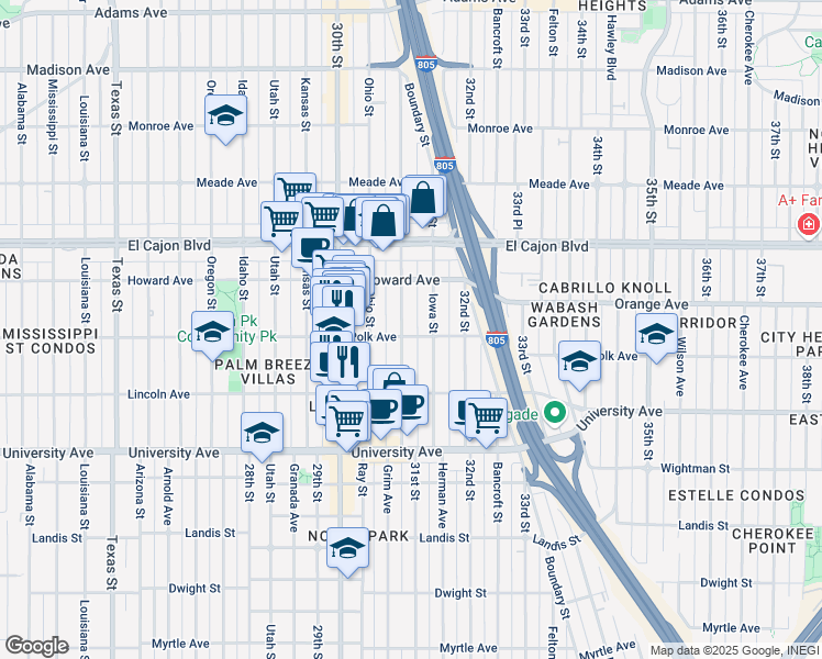 map of restaurants, bars, coffee shops, grocery stores, and more near in San Diego