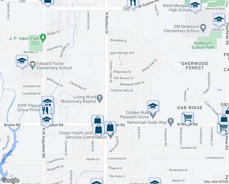 map of restaurants, bars, coffee shops, grocery stores, and more near 10224 Carolina Oaks Drive in Dallas