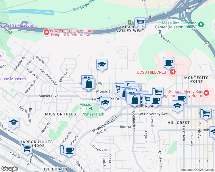 map of restaurants, bars, coffee shops, grocery stores, and more near 4140 Ingalls Street in San Diego
