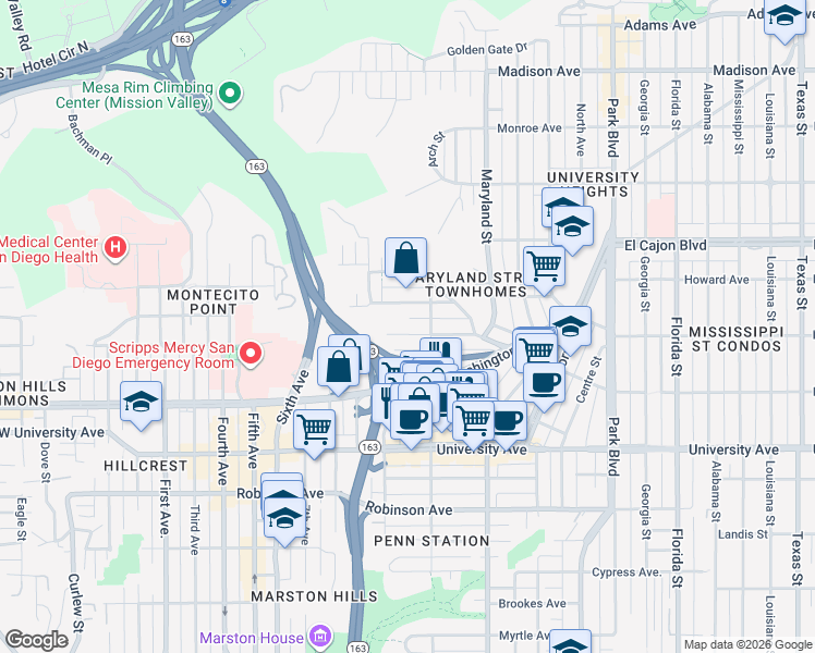 map of restaurants, bars, coffee shops, grocery stores, and more near 1058 Lincoln Avenue in San Diego