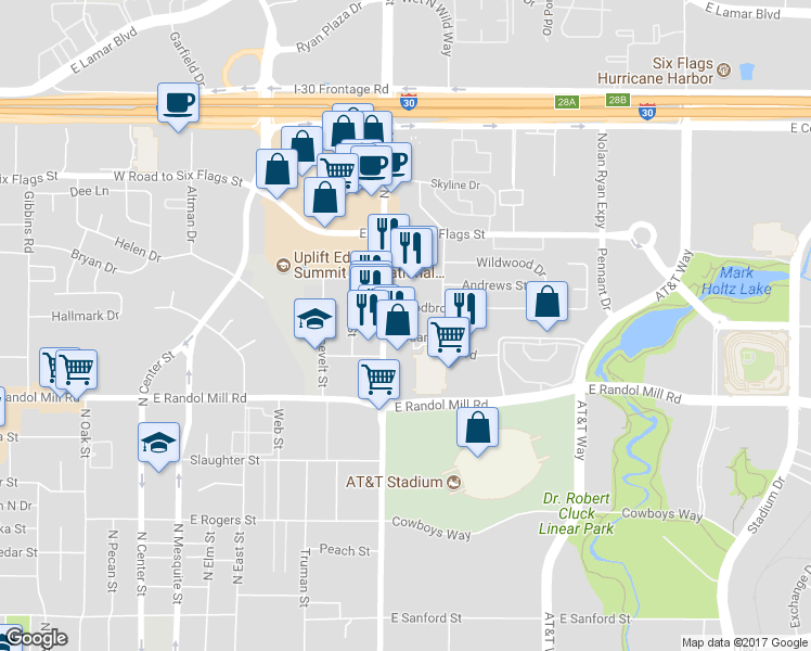 map of restaurants, bars, coffee shops, grocery stores, and more near 919 Cedarland Blvd in Arlington