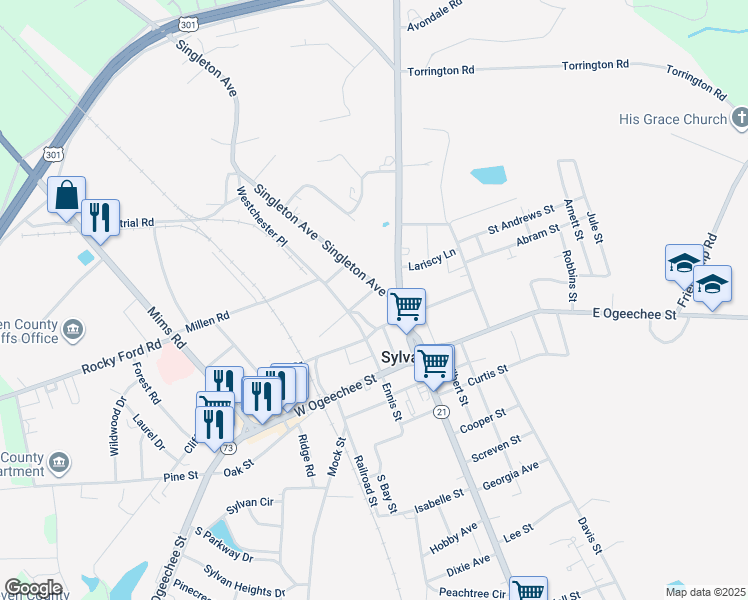 map of restaurants, bars, coffee shops, grocery stores, and more near 108-100 Blue Bell Street in Sylvania