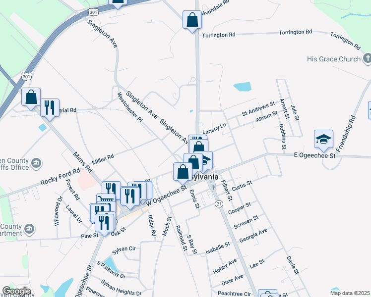 map of restaurants, bars, coffee shops, grocery stores, and more near 100 Blue Bell St in Sylvania