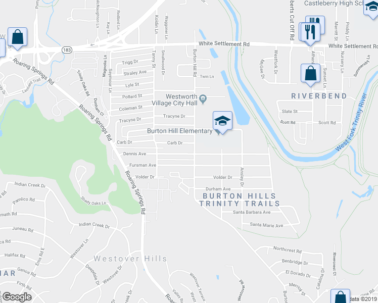 map of restaurants, bars, coffee shops, grocery stores, and more near 5704 Dennis Avenue in Fort Worth