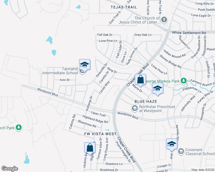 map of restaurants, bars, coffee shops, grocery stores, and more near 729 Lionel Way in Fort Worth