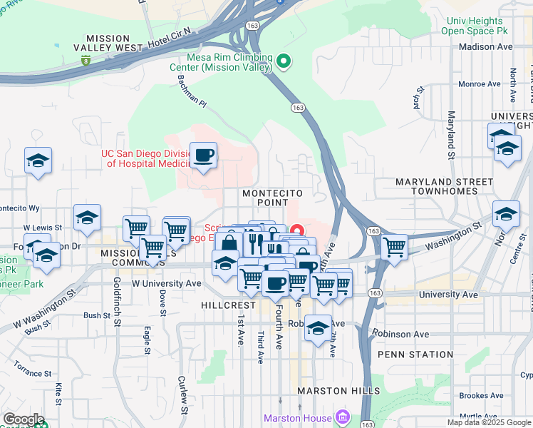 map of restaurants, bars, coffee shops, grocery stores, and more near 4131 Third Avenue in San Diego