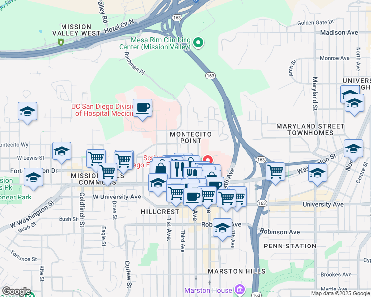 map of restaurants, bars, coffee shops, grocery stores, and more near 4131 Third Avenue in San Diego