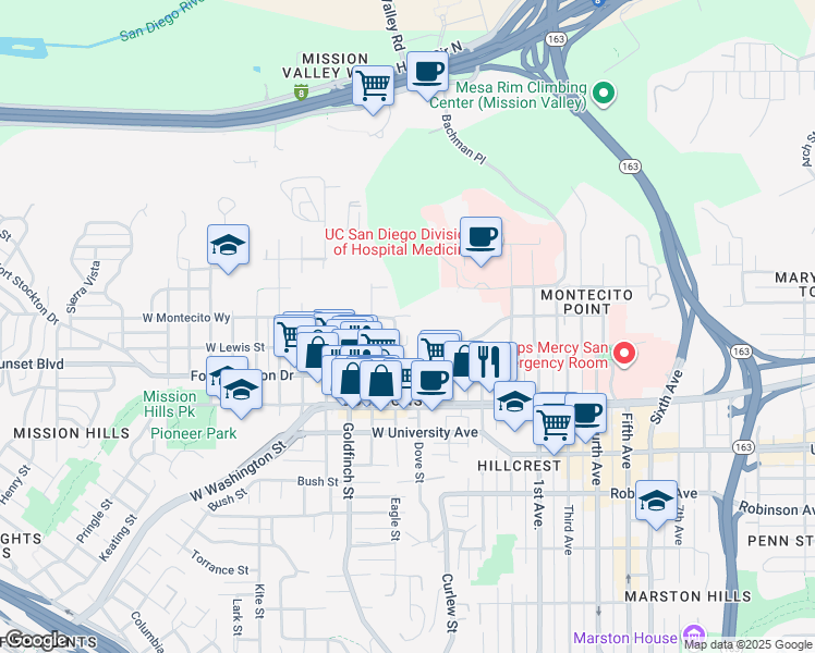 map of restaurants, bars, coffee shops, grocery stores, and more near 4139 Eagle Street in San Diego